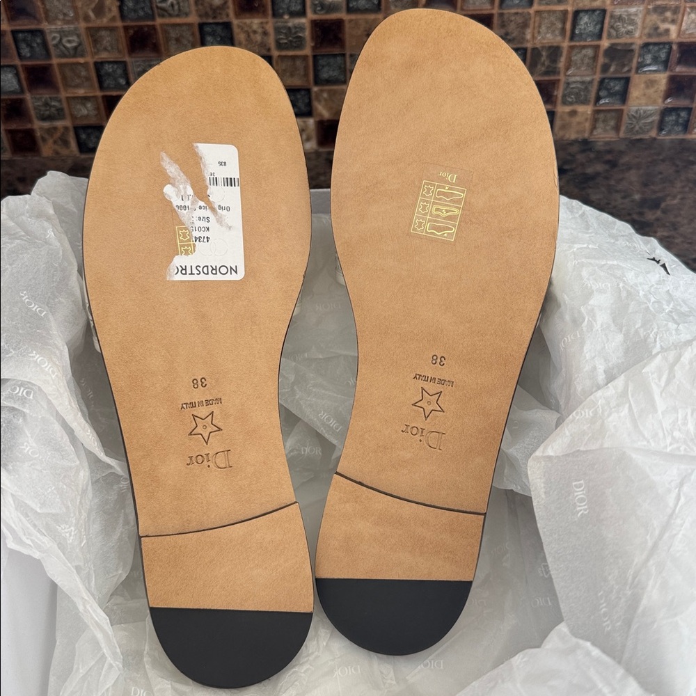 Christian Dior d-lane off white gold logo perforated flats slides sandals sz 38 - Picture 8 of 10